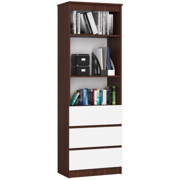 Офисный стеллаж R60 CLP, 3 ящика, 3 полки, коричнево-белый, 60 × 180 × 35 см