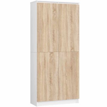 Офисный стеллаж R80 CLP, 2 дверцы и 8 полок, белый/дубовый, 80 × 180 × 35 см