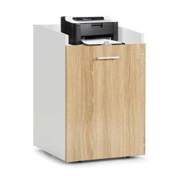 Office Cabinet, 2 Drawers, White/Oak, 40.64 × 62.23 × 24.5 inches