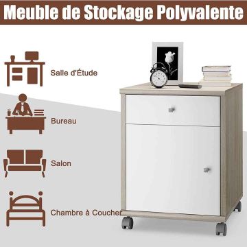 Office cabinet, with drawer and door, white/wood, 42.5 × 45 × 54.5 cm