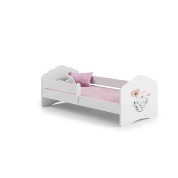 Детская кроватка Fala с матрасом и защитным бортиком, 144 см x 78 см x 65 см, с изображением слона.
