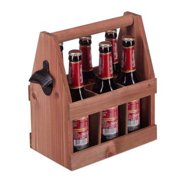 Butelių dėklas Relaxdays, 6 buteliams po 0,33 l, Rudas, 27,5 × 28 × 15 cm