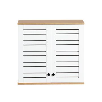 Настенная ванная шкаф 60x19x56см., белого/светло-коричневого цвета