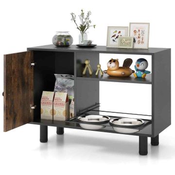 Подставка для собак с двумя мисками 82x35x60см, коричневый/черный цвет