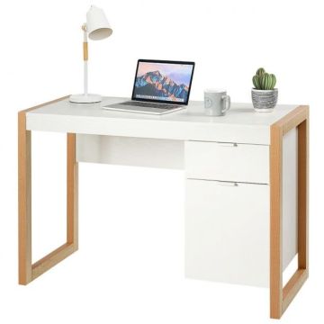 Rašomasis stalas 112,5x50x75cm., baltos/šviesiai rudos spalvos