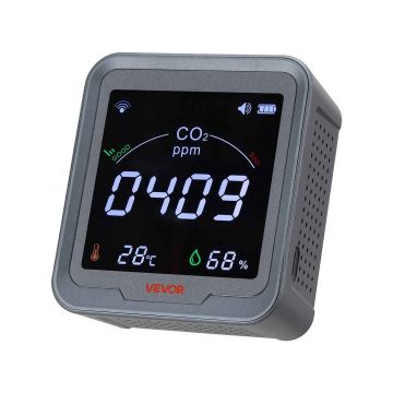 CO₂ meter VEVOR PTH-9CW, with temperature and humidity readings, 9 × 4 × 10 cm