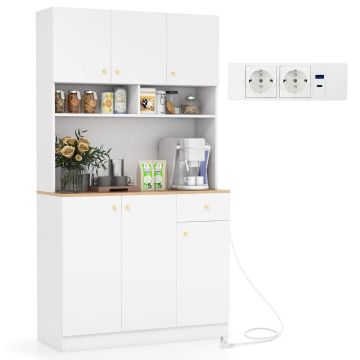 Daiktadėžės spintelė su 1 lizdu, 1 USB prievadu, 3 reguliuojamomis lentynomis, 100×40×181 cm, balta