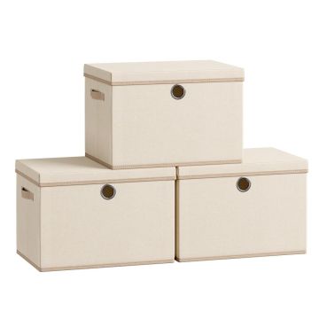 SONGMICS storage boxes, 3 pcs., with lids, Sand, 43 × 30 × 30 cm