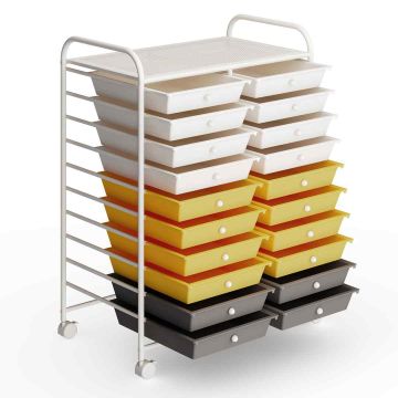 Storage Cart, 20 Drawers, Yellow, 63.5 × 86.36 × 38.1 cm