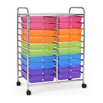 Storage Cart, 20 Drawers, Multicolored, 63.5 × 88.9 × 38.1 cm