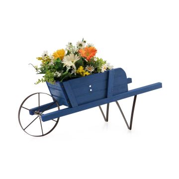 Multifunctional wheelbarrow planter made of pine wood, blue