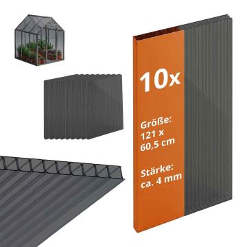 Daugiasieniai polikarbonatiniai lakštai Relaxdays, 10 vnt., 4 mm, Pilka, 60,5 × 121 cm