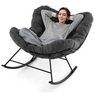 Large rocking chair with metal frame and padded cushion, gray