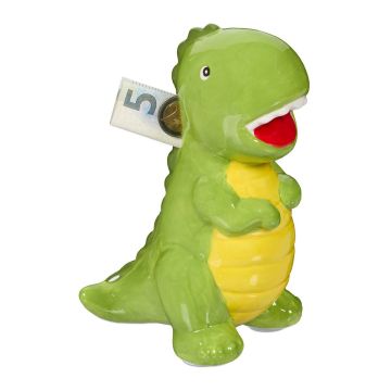 Dinozauro formos taupyklė Relaxdays, Žalia/geltona/raudona, 19 × 10 × 15,5 cm