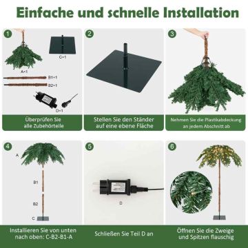 Dirbtinė Kalėdų palmė, 250 LED lempučių, Žalia, 135 × 180 cm