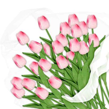 Dirbtinės gėlės Relaxdays, 24 vnt, žalios/rožinės spalvos
