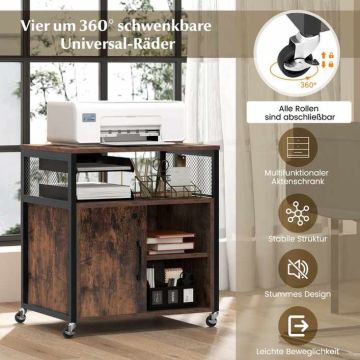 Mobile filing cabinet with charging station and lockable cabinet, 60 × 43.5 × 65.5 cm