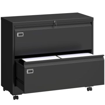 Filing cabinet, 2 drawers, Black, 90 × 77.4 × 40 cm