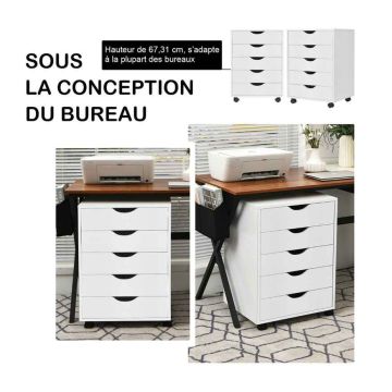 Filing Cabinet, 5 Drawers, White, 48.26 × 40.64 × 66.04 cm