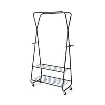 Clothes Rack, 2 Rods, 2 Shelves, Black, 34 × 67 × 17.5 inches
