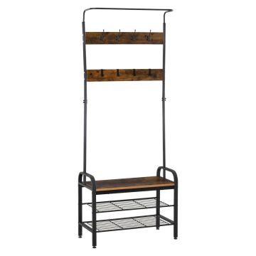 Clothes rack, 8 hooks, 2 shelves, 72 × 185 × 34 cm