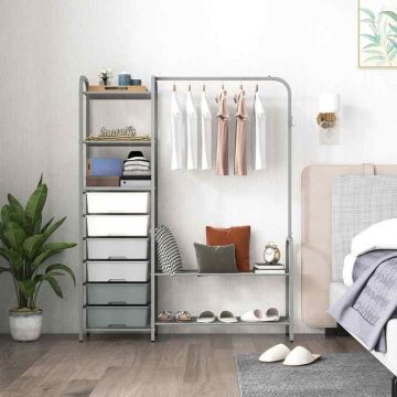 Wardrobe, With shelves and drawers, Gray, 121.92 × 148.59 × 33.02 cm