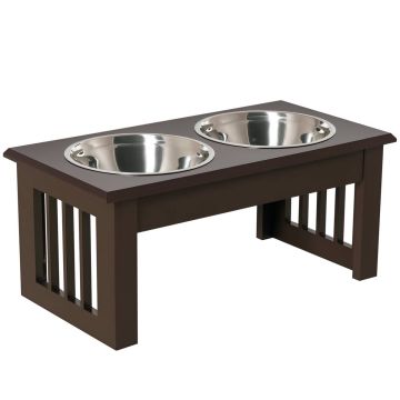 Миски с подставкой PawHut 44x24x15см, тёмно-коричневого/серебристого цвета