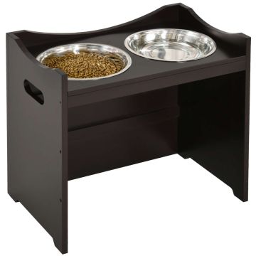 Миски с подставкой PawHut 54x31,5x47см, тёмно-коричневые/серебристые