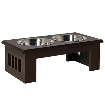 Миски с подставкой PawHut 58,4x30,5x25,4см, коричневые/серебристые