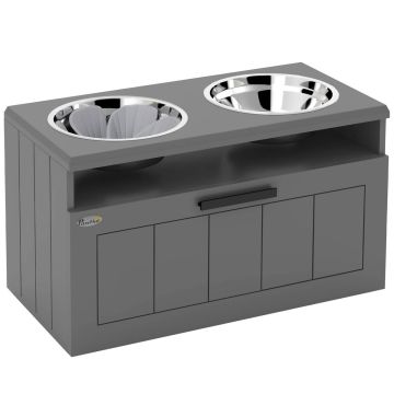 Миски с подставкой PawHut 60x30x35см, серо-серебристые