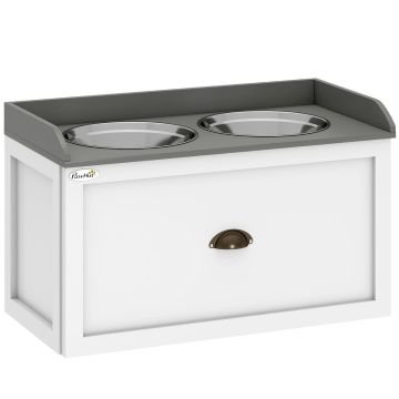 Миски с подставкой PawHut 60x30x36см, бело-серебристые
