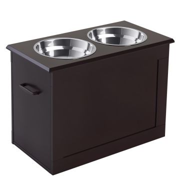 Миски с подставкой PawHut 60x30x41см, тёмно-коричневого/серебристого цвета