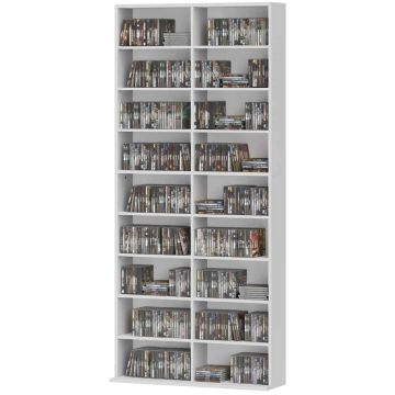 DVD shelf, 18 compartments, 14 shelves, White, 78.5 × 175 × 24 cm