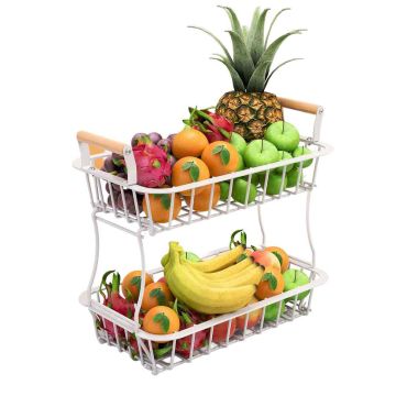 Dviejų aukštų vaisių stovas Relaxdays, 2 krepšeliai, Balta, 27 × 34 × 22 cm