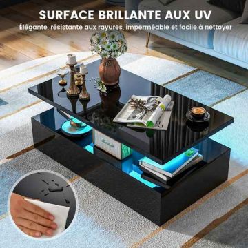 Двухуровневый LED-журнальный столик, 2 уровня, Чёрный, 110 × 40 × 60 см
