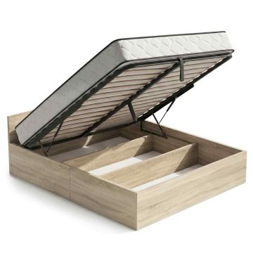 Double bed AkordV2, with mattress, oak color, 205 × 167 × 68 cm