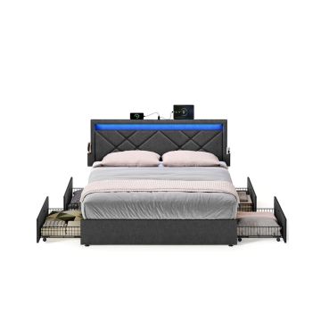 Dvigulės lovos rėmas SONGMICS RMB825GN02, 4 stalčiai, 210,2 × 185 × 88,2/94,7 cm