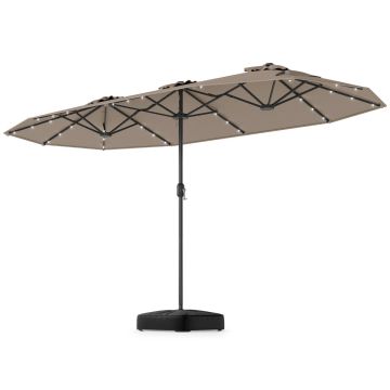 Double-sided patio umbrella, 36 LED lights, Brown, 406 × 210 × 226 cm