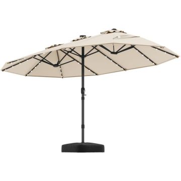 Double-sided patio umbrella 445 x 260 x 250 cm with LED solar lights, sandbags, groundless