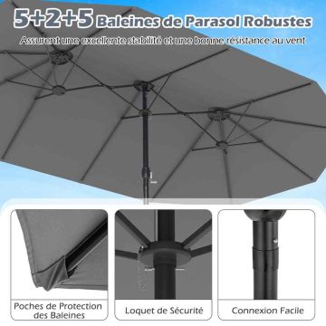 Double-sided patio umbrella, Grey, 470 × 285 × 261 cm