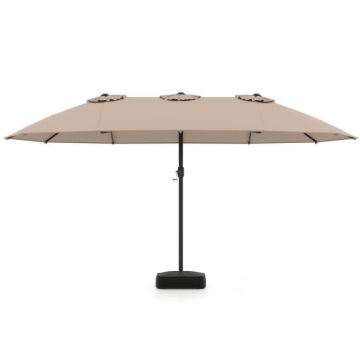 Double-sided patio umbrella, with base, Brown, 464 × 286 × 248 cm