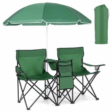 Two-seater tourist chair, with umbrella, 160 × 118–178 × 56 cm