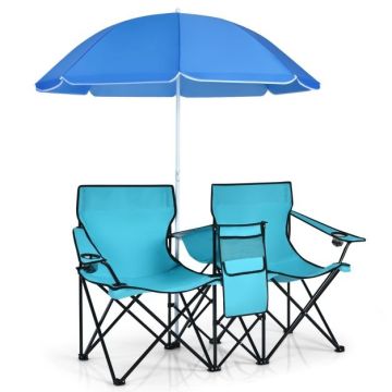 Two-seater tourist chair, with umbrella, 160 × 118–178 × 56 cm