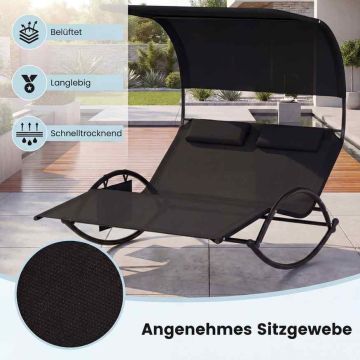 Double outdoor swing bed, 2-seater, Black, 182 × 137 × 165 cm