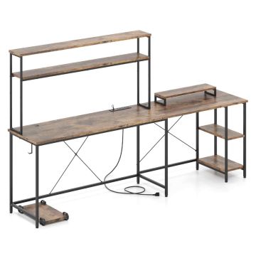Rašomasis stalas 145x145x147cm., rudos/juodos spalvos