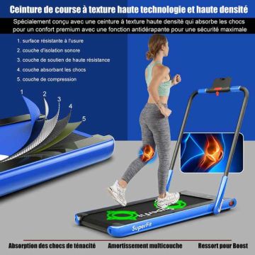 Electric treadmill, 12 km/h, Black/blue, 124.5 × 106.5 × 65 cm