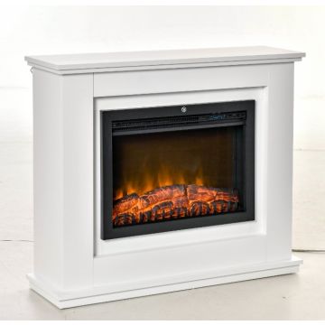 Electric fireplace, with 3D LED flame effect, White, 98 × 27.5 × 80 cm