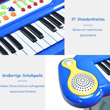 Elektroninis žaislinis pianinas, 37 klavišai, Mėlyna, 57,15 × 45,72 × 27,94 cm