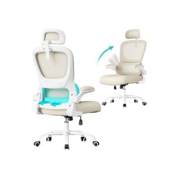 Ergonomiška biuro kėdė su tinkliniu audiniu ir sulankstomais porankiais, juoda