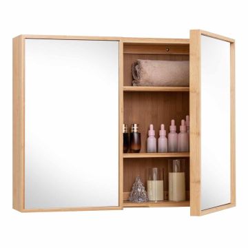Настенный шкаф для ванной с зеркалом 65x14x50,5 см, светло-коричневого цвета